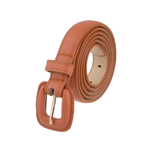 Cinturones Texturizados para Mujeres INSPIRE CHIC de 0.7" de Ancho, Cinturón Clásico Casual de Cuero Sintético para Jeans, Pantalones, Vestidos 44.1x0.7"(LxW) Marrón Rojo