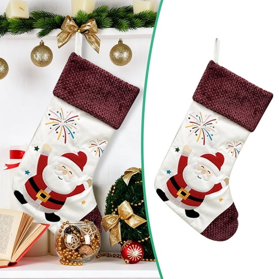 Large Christmas Stocking, Cute Animal Hanging Stocking with Knitted Cuff, 1 Piece Xmas Stocking, Holiday Christmas Tree Fireplace Decor, Style A, for Festive Season