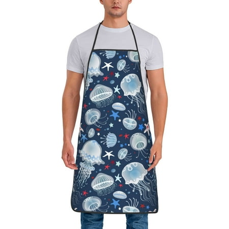 

Aprons for Men Women - Jellyfish Starfish Cooking Kitchen Apron Chef Apron Waterproof Apron for Painting Pottery Baking BBQ Gardening Salon Gift For women Men