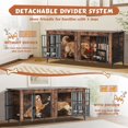 thumbnail image 3 of Haverchair 78" Double Dog Crate Furniture for 2 Dogs, Wooden Dog Kennel with Removable Divider, XL Dog House Indoor with Rotating Bowl Holders, Heavy Duty Dog Crate TV Stand, 3 of 7