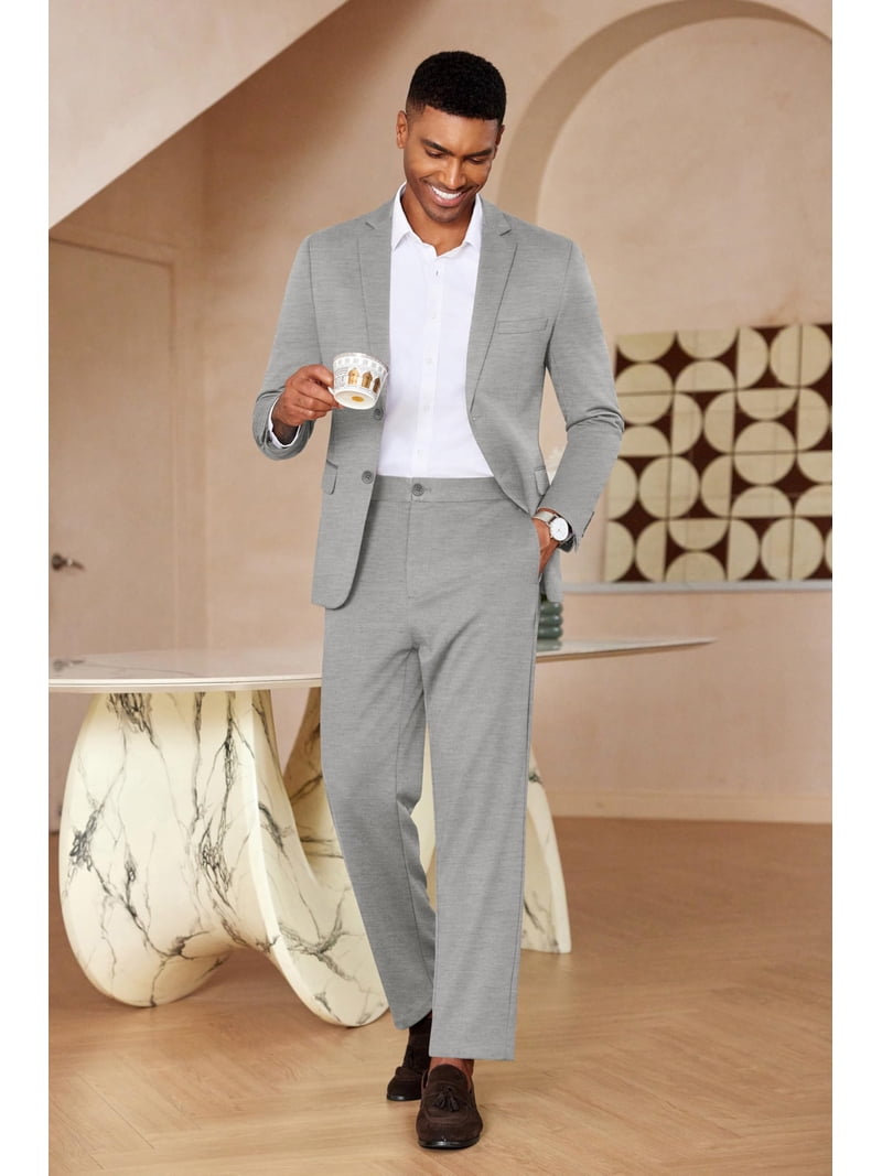 COOFANDY Men's Suits 2 Piece Slim Fit Suit Set 2 Button Lightweight Casual Knit Blazer Suit Jacket Pants