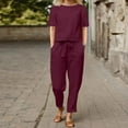 thumbnail image 2 of GILIGEGE Linen Sets for Women 2 Piece Summer Cotton and Linen Matching Suit Half Sleeved Wide Leg Pants Retro Set Of Two Tracksuit Lounge Matching Sets Wine Xxl, 2 of 6