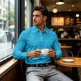 thumbnail image 6 of LWavelet Mens Polo Shirts Long Sleeve Button Collared Golf Shirts Casual Classic Business Dress Shirts for Office Work, 6 of 7