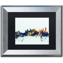Trademark Fine Art "Calgary Canada Skyline Blue" Canvas Art by Michael Tompsett, Black Matte, Silver Frame