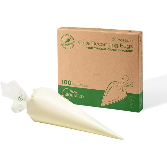 18-Inch Biobased Disposable Piping Bags, Plant Based Cake Decorating Pastry Bag - Pack of 100