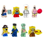 8 Pcs Spongebob Minifigures Building Blocks Toys, 1.77 inch Cartoon Spongebob Action Figures Collection Display Toys Gifts for Kids Girls