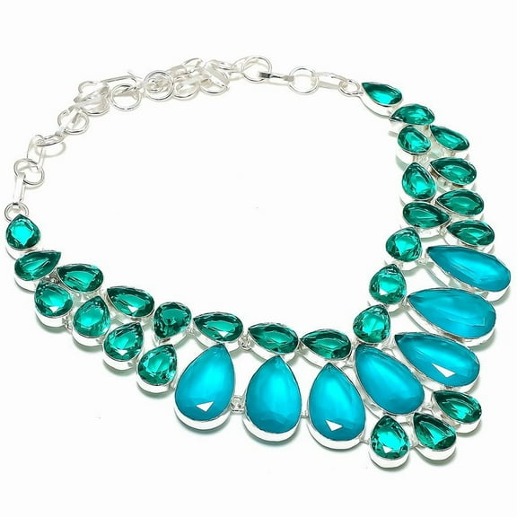 Natural Indicolite Tourmaline 925 Sterling Silver Jewelry Necklace 18"