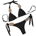 thumbnail image 2 of CALAFEBILA Women Bikini 2025 Fashion Padded Solid Bra Pool Mother's Day Summer Halter Knitted Show Waist China Split Swimwear for Ladies, 2 of 4