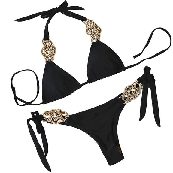 Fesfesfes Women's Soild Color Bikini Set Halter Neck Swimsuit Two Piece Filled Padded Push Up Swimwear Beachwear