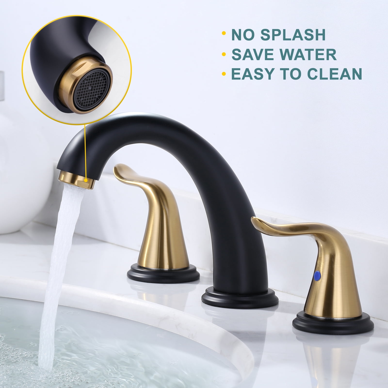 Wowow 8 in. Widespread Double Handle Bathroom Faucet in Black and Gold