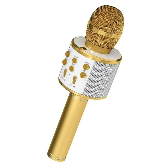Gold Bluetooth Karaoke Microphone with Speaker - Portable Wireless Mic, MP3 Player & Recorder for Kids/Adults