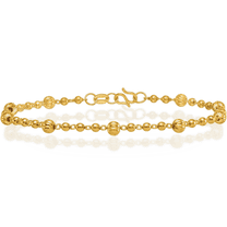 24K Solid Yellow Gold Beaded Ball Chain Bracelet