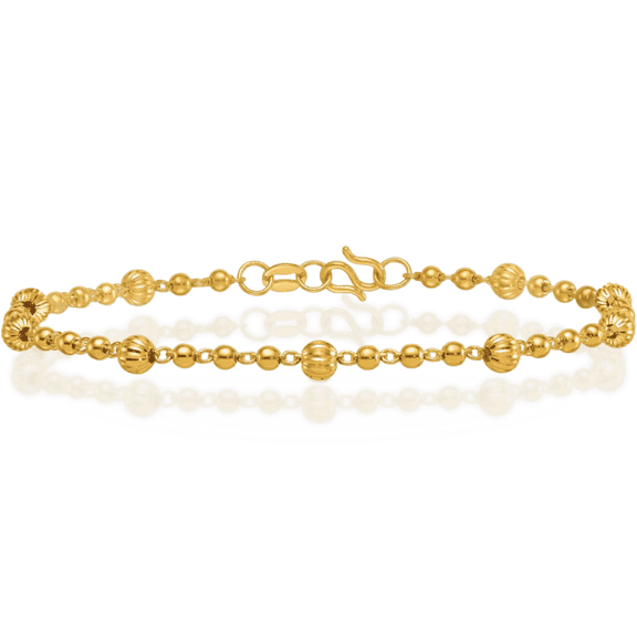 24K Solid Yellow Gold Beaded Ball Chain Bracelet