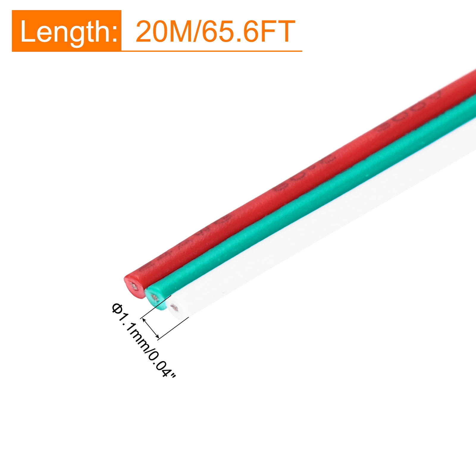 Uxcell 20 Gauge 3 Conductor Electrical Wire Tinned Copper Cable 66FT Flexible Stranded Hook-up Wire for LED Strips Lamps Residential Wiring Car Circuit