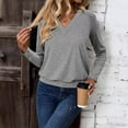 thumbnail image 3 of Oplxuo Women's V Neck T-Shirts with Banded Bottom, Loose Casual Long Sleeve Solid Tunic Tops Dressy Fall Pullover Blouses, 3 of 3