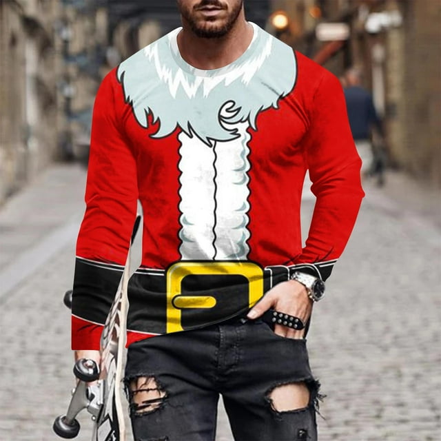 Blusas y camisas de manga larga con cuello redondo para hombre, blusa informal de manga larga con cuello redondo y estampado, blusa de poliéster para hombre