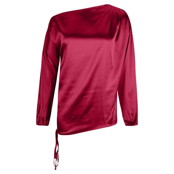 Kaemgyyd Women's Satin Tops Soft Comfy Silk One-Shoulder Tunic Blouse for Party Casual Long Sleeve Elegant Shirt