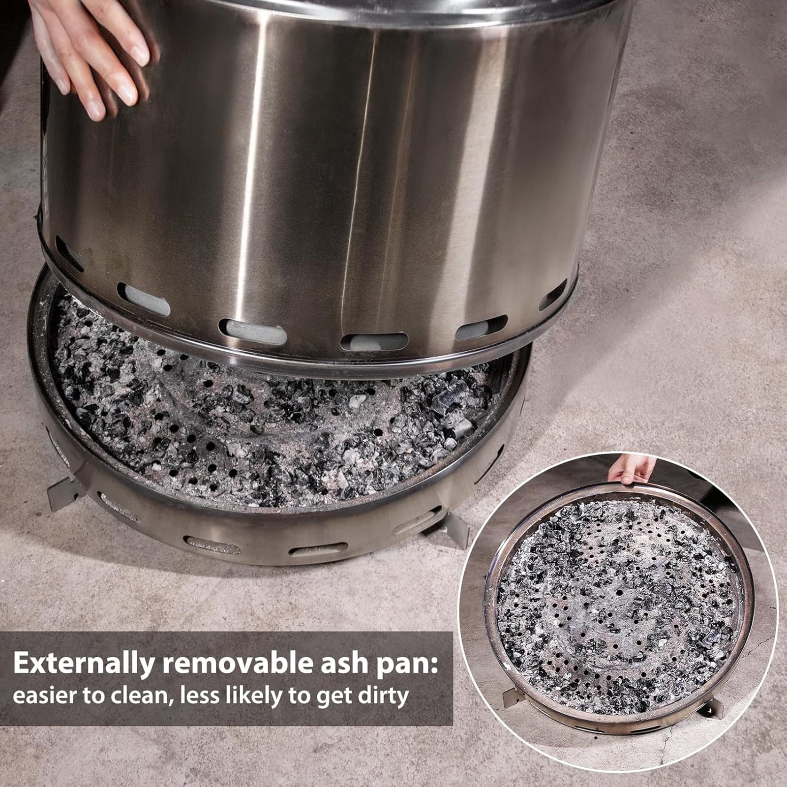19.5" Inch Stainless Steel Outdoor Smokeless Fire Pit, Portable Outdoor Firepit with Removable Ash Pan & Stand for Patio and Outside