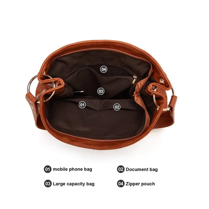 GAEKEAO Leather Crossbody Handbags for Women, Large Shoulder Purse with Adjustable Strap, Brown