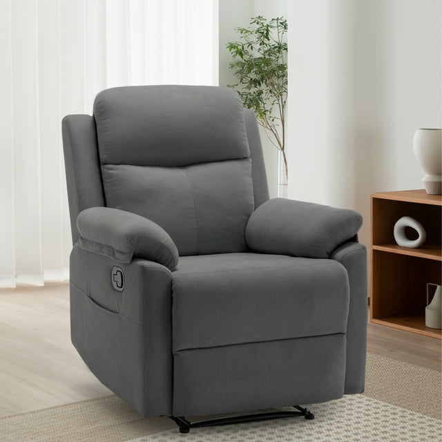 Korser Sillones Reclinables Pequeños para Espacios Reducidos,Sillón Reclinable Manual con Bolsillos Laterales es Adecuada para la Sala de Estar,Pana, Gris