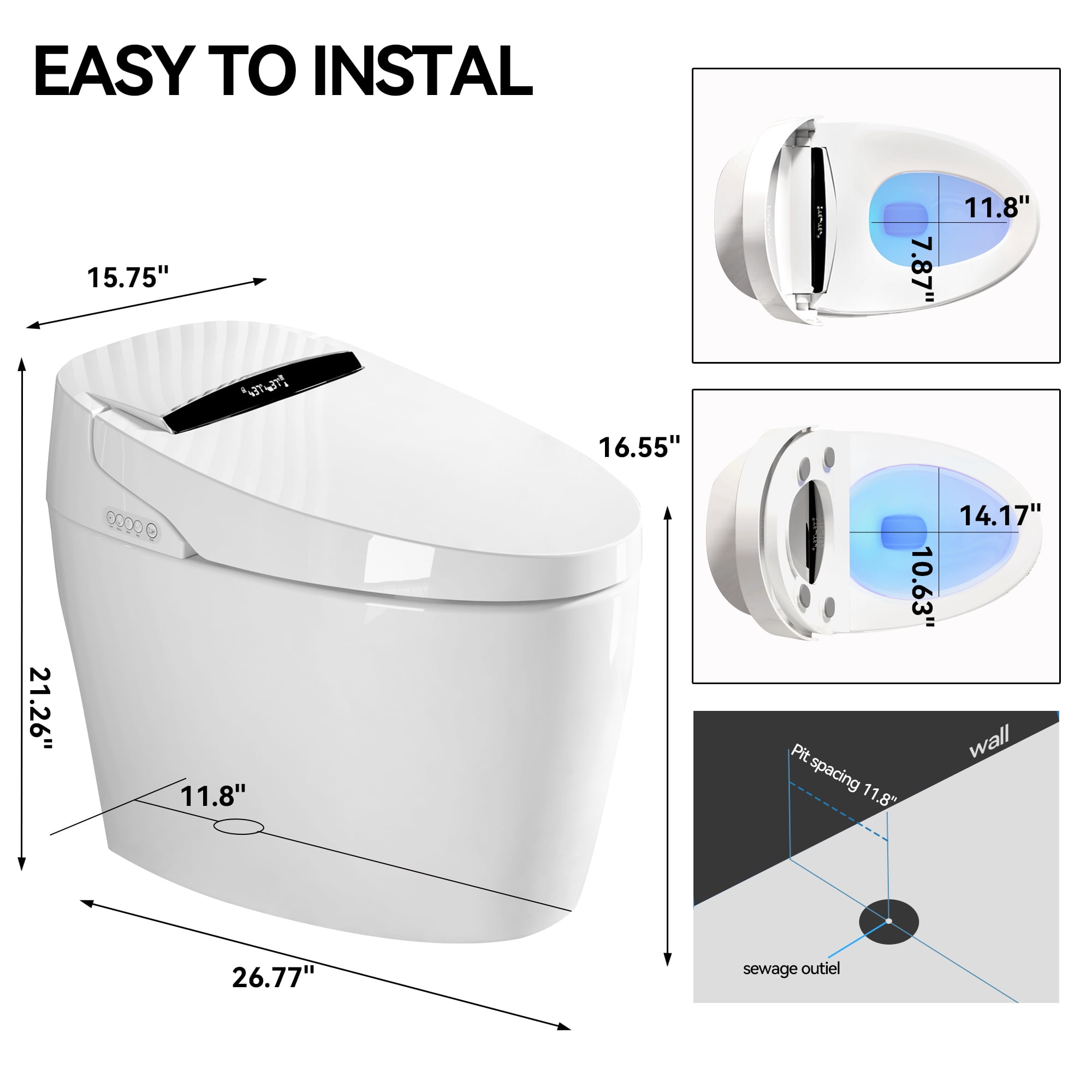 Leumius Smart Toilets with Built-in Bidet,Intelligent Toilet with Heated Bidet Seat,Auto Open/Close Seat,Dryer and Warm Water