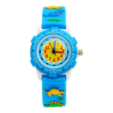 3D Cute Cartoon Quartz Watch Wristwatches with Silicone band Time Teacher for Little Girls Boy Kids Children Gift (DinosaurPark Blue), 3D cartoon design,.., By