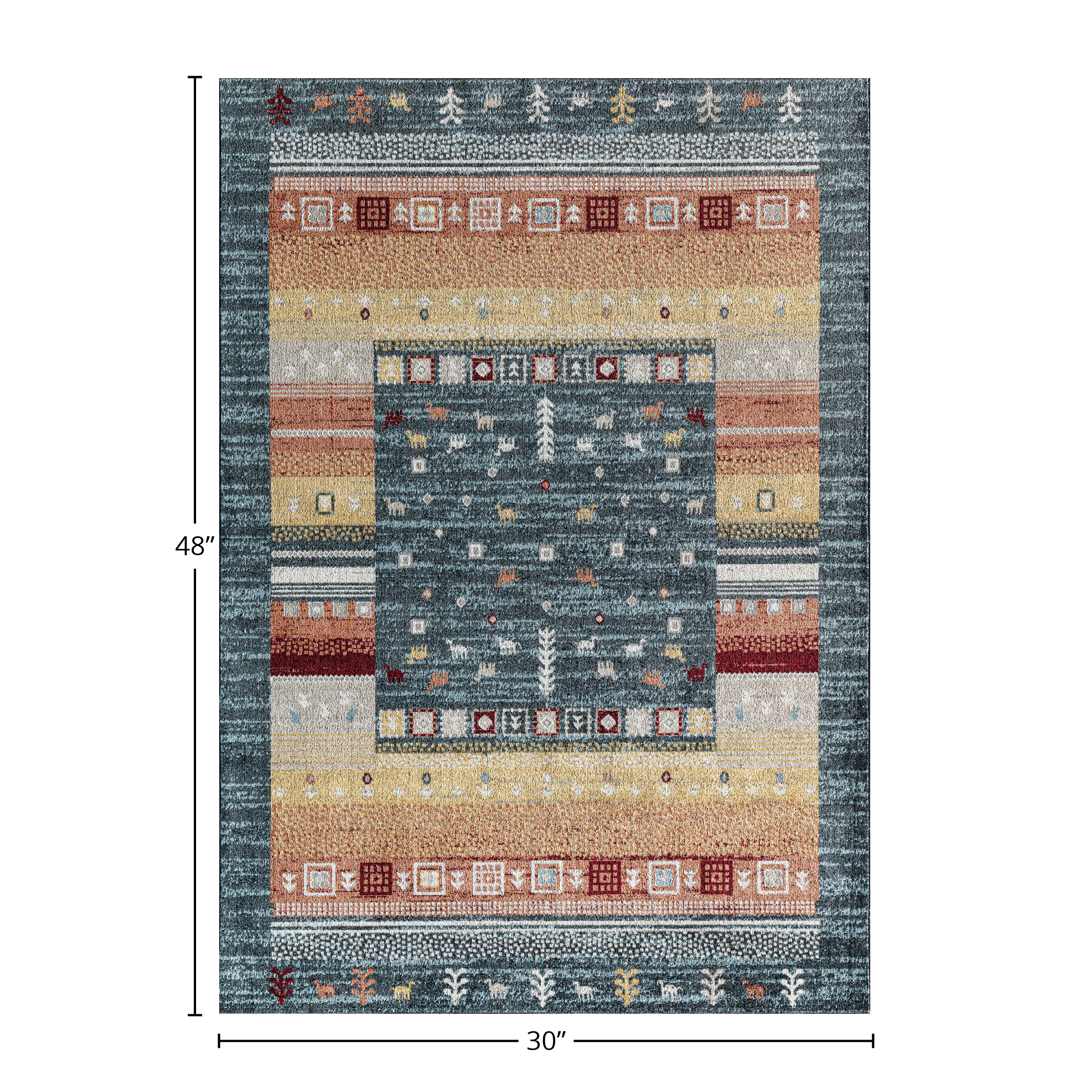 Rugs America Jaelyn JD55B Twilight Bayou Tribal Bohemian Blue Area Rug, 2'6" x 4'