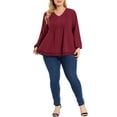 thumbnail image 2 of MODA NOVA Juniors' Plus Size Blouse Pleated V Neck Lace Solid Tops Red 1X, 2 of 5