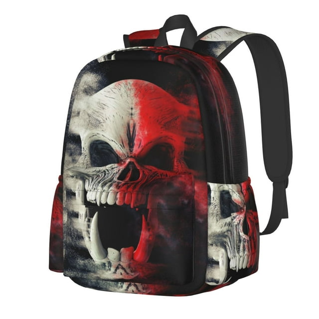 Bingfone Red And White Screaming Demon Skull Pattern Large Capacity Student Backpack, Wear-resistant and Lightweight School, Work, Travel, Sports Backpack, Unisex