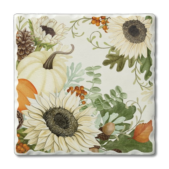 CounterArt "Sunflowers & Pumpkins" Single Absorbent Stone Tumbled Tile Coaster 1 Pack