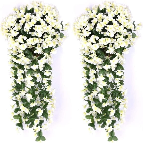 2PCS Artificial Hanging Flowers for Outdoor, Violet Ivy Fake Hanging Flowers for Outdoor Home Wedding Garden Yard Hanging Baskets Wisteria Garland Orchid Bunch Decoration