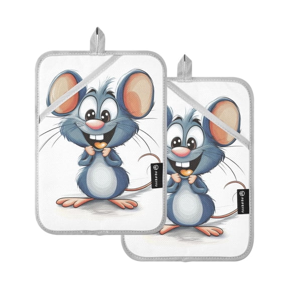 Cartoon Style Cute Mouse Oven Mitts Pot Holders 2 pcs Heat Resistant for Kitchen Baking Grilling