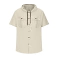 thumbnail image 4 of Mens Shirt Casual Shirts for Men Button Up Short Sleeve Shirts for Men Summer Shirts for Men Men's Casual Solid Color Drawstring Pocket Button Short Sleeve Hooded Blouse, 4 of 6