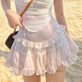 thumbnail image 2 of Women Y2k Mini Skirt Summer Fairycore High Waist Lace Patchwork Ruched Ruffle Skirt for Teen Girls, 2 of 5