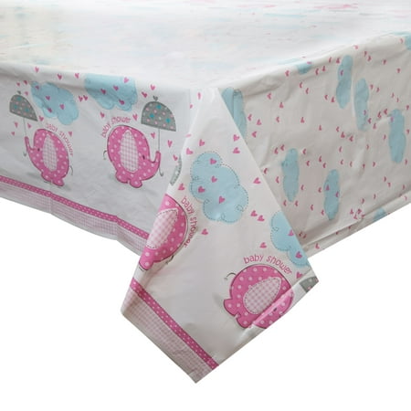 Pink Elephant Baby Shower Plastic Party Tablecloth, 84 x 54in