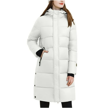 Womens Long Winter Parka Jacket, Thick Warm Puffer Down Quilted Windproof Hooded Coats, Full Zip Lightweight Quilted Jackets with Pockets White xxl