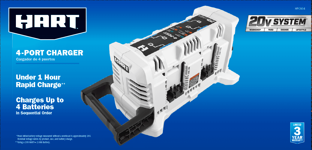 HART 20-Volt Lithium-Ion 4-Port Fast Battery Charger (Batteries Not Included)