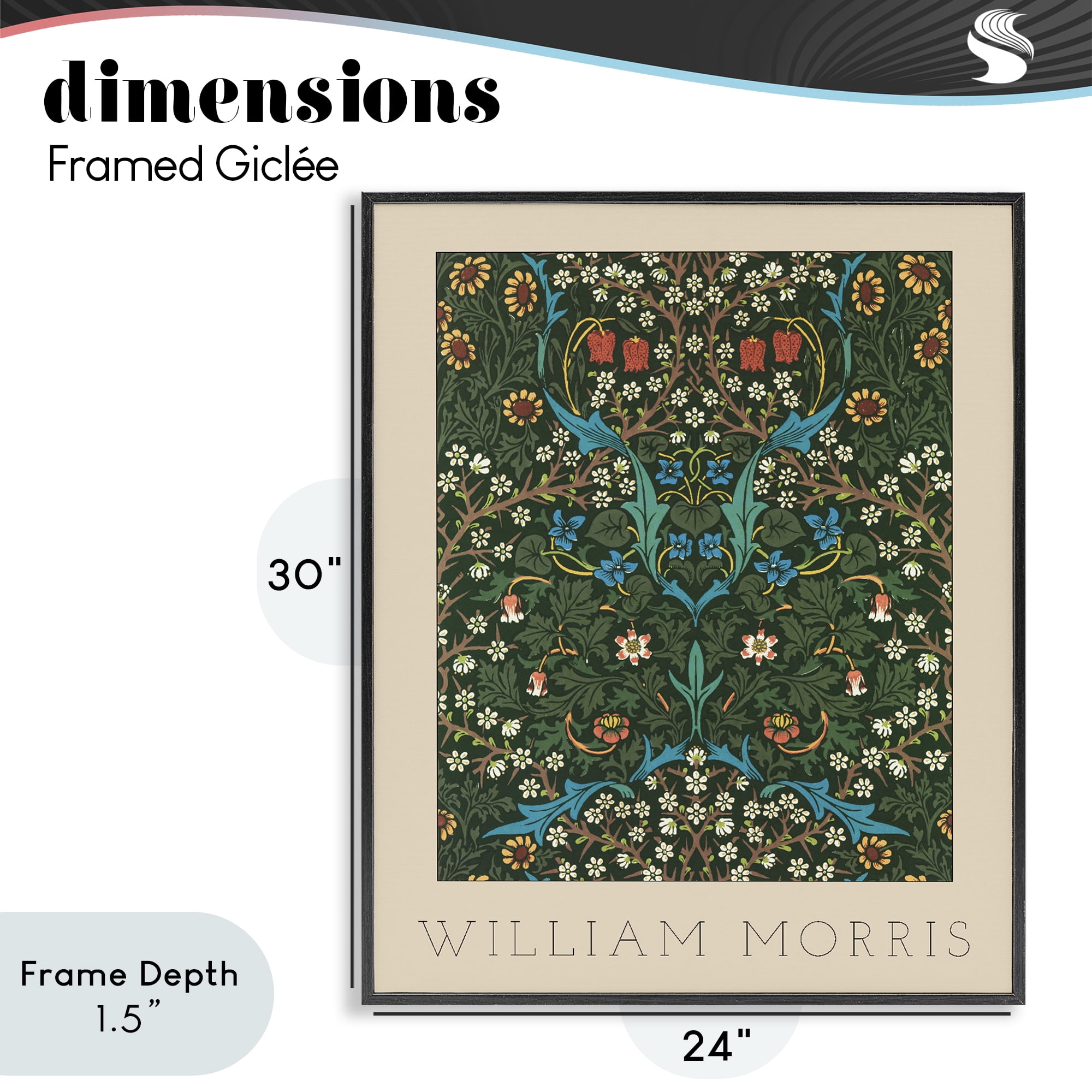 Stupell Industries Ornate Botanicals William Morris Black Framed Giclee Art, design by Lil' Rue
