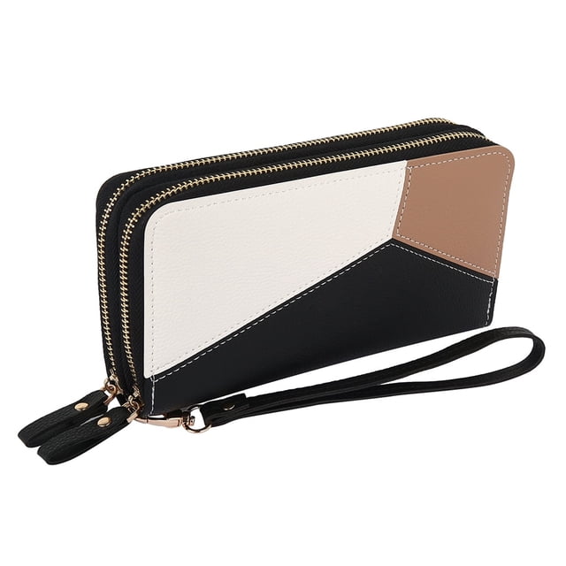 Women Leather Wallet Double Zipper Wallet Pocket Clutch Phone Large Capacity