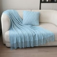 thumbnail image 5 of Large Knitted Blanket, Fringed Sofa Throw, Plush Sleeping Cover, Lightweight Outdoor Blanket, Cozy Home Decor Accent, 5 of 6