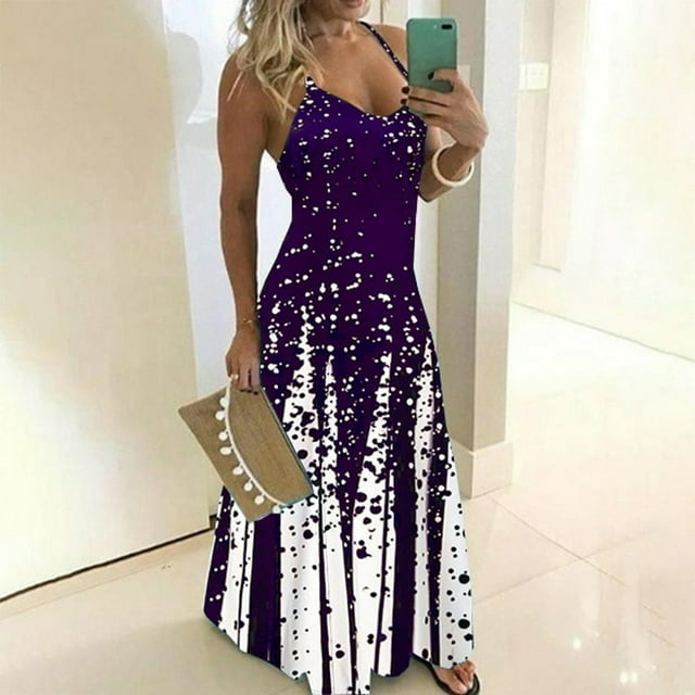 Robe de Soirée Élégante Grande Taille pour Femmes Mode Été Longue Robe avec Bretelles