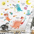 thumbnail image 1 of Vinilos de pared de dinosaurios superbonitos, sol, estrella, luna, cohete, dormitorio, sala de estar, habitación infantil, guardería, TV, pared, decoración de puertas, murales (Dinosaurio adorable), 1 of 5