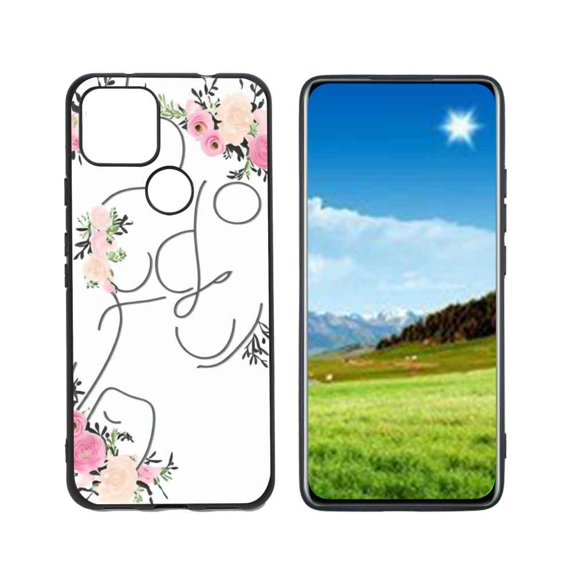Compatible with Google Pixel 5A 5G Phone Case, Floral-initial-Flower-Black-Pink-Custom-44 Case Men Women, Flexible Silicone Shockproof Case for Google Pixel 5A 5G
