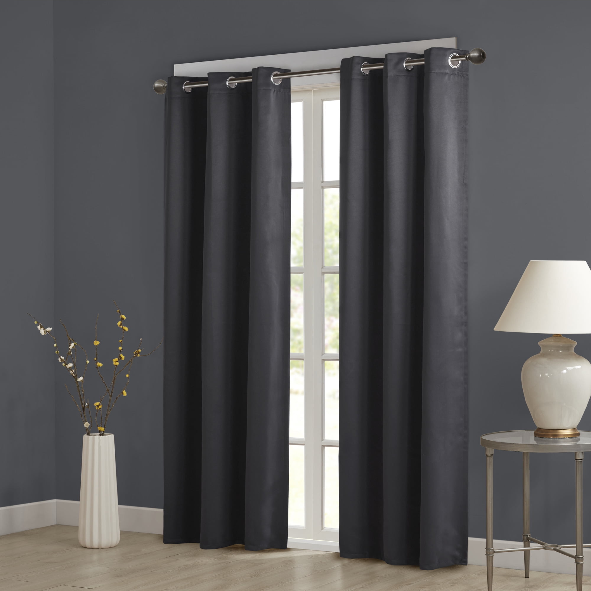 Thermal Insulated Grommet Room Darkening Blackout Curtains 42x63" Black 1 Pair 