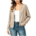 thumbnail image 5 of Jewelreauty Womens Light Jackets with Thumb Holes Pockets Long Sleeve Full-zip Bomber Coat Collarless Outwear (L, Khaki), 5 of 7
