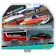 Maisto New 1:64 Tow & GO Collection - Black RED 2004 Chevrolet Silverado SS and Black RED CAR Trailer Diecast Model Car