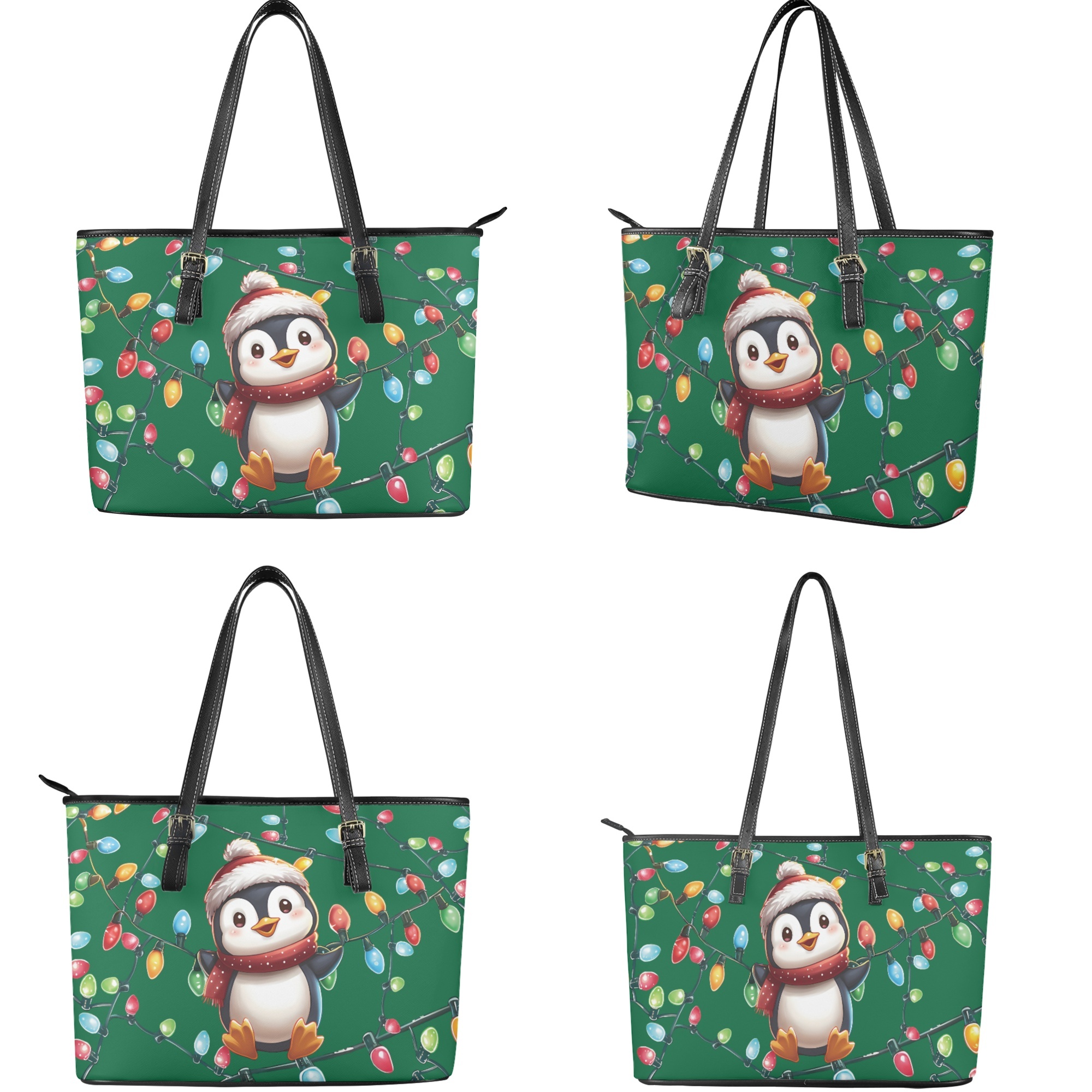 ZUXONGSY Christmas Penguin Print Handbag and Wallet Sets for Women Top Handle Totes with Matching Wallet Leather Shoulder Handbag Clutch Purse for Women Ladies