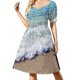 thumbnail image 1 of Vestido de manga corta con estampado de olas en azul océano, elegante y chic, para mujer, promoción de verano, coreano., 1 of 7