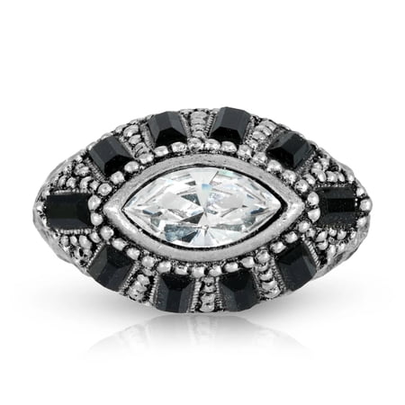1928 Jewelry Honora Hammered Black Clear Crystal Ring
