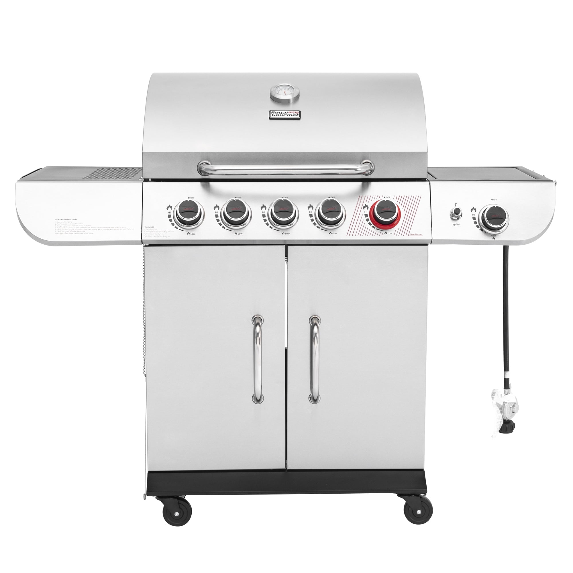 Nexgrill Evolution BBQ 5 Burner Stainless Steel Propane Gas Grill Side Burner Tables Infrared Tech 57000BTUs Walmart